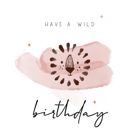 Wenskaart verjaardag vrouw met watercolour strepen een leeuw