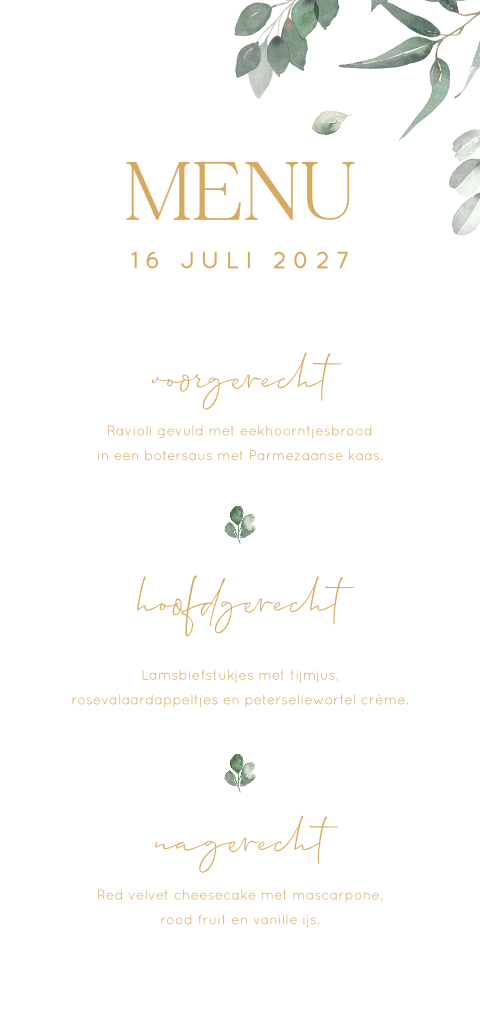 Menukaart bruiloft botanisch