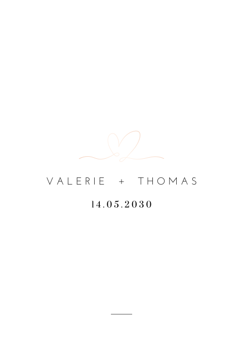 Minimalistische trouwkaart daggasten met roséfolie hartje