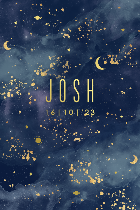 Geboortekaartje jongen heelal met sterren en planeten