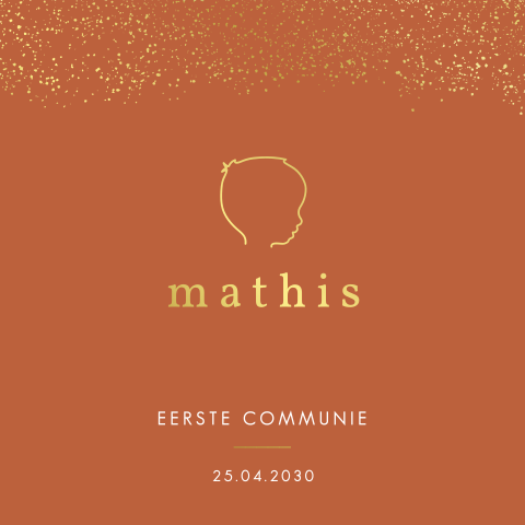 Communiekaart met goudfolie op roestkleur