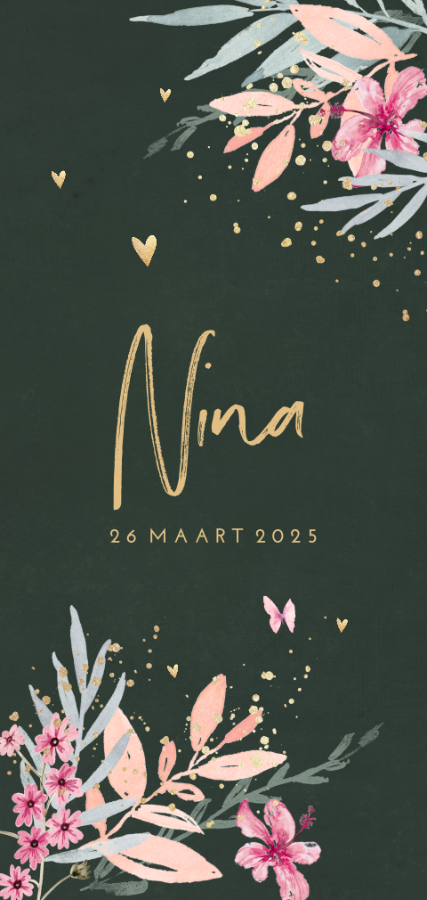Geboortekaartje meisje vrolijk botanisch