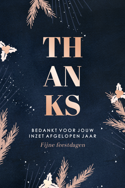 Stijlvolle kerstkaart bedankt met rosefolie