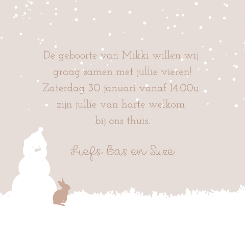 Winters kraamborrelkaartje met sneeuw