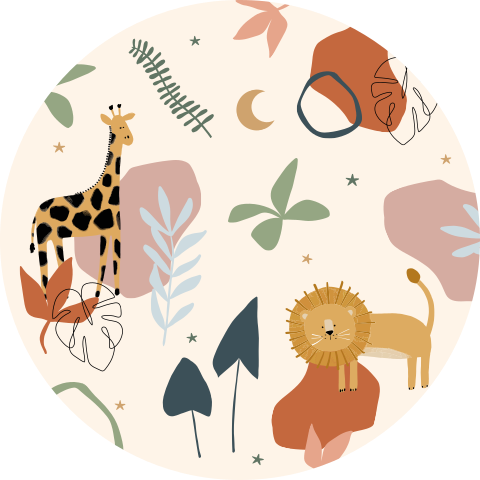 Muurcirkel vrolijk met giraffe en leeuw