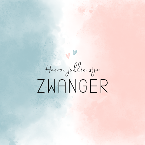Felicitatiekaart zwangerschap met roze en blauwe watercolour