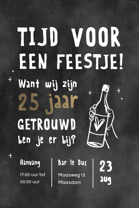 Hippe uitnodiging 25 jaar getrouwd in krijtlook met mat goudfolie