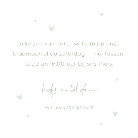 Kraamborrelkaartje met schattige hartjes