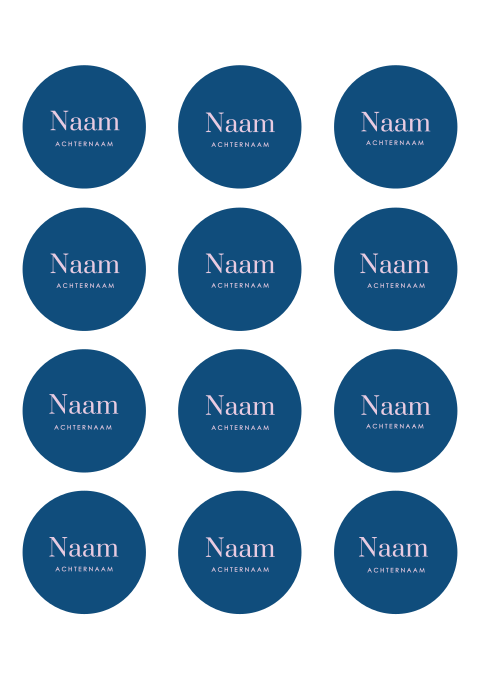 Naamkaartjes rond in colorblocking blauw roze