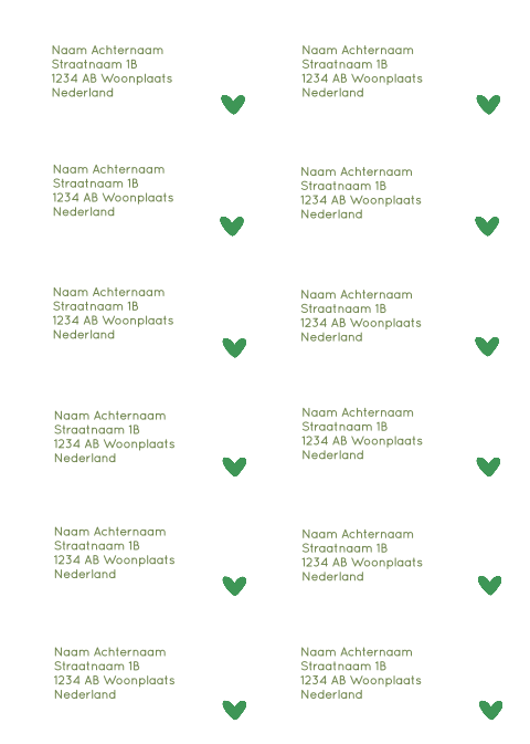 Adresstickers met groen hartje