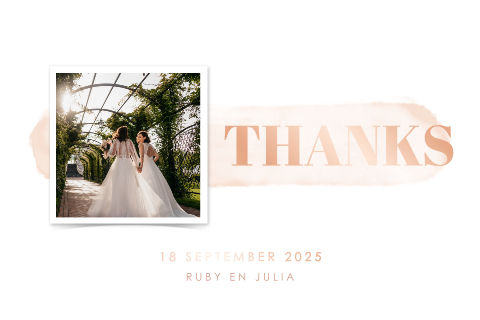 Bedankkaart bruiloft met water color, foto en rosefolie