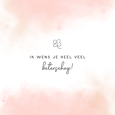 Beterschap kaartje met roze aquarel en klavertje vier