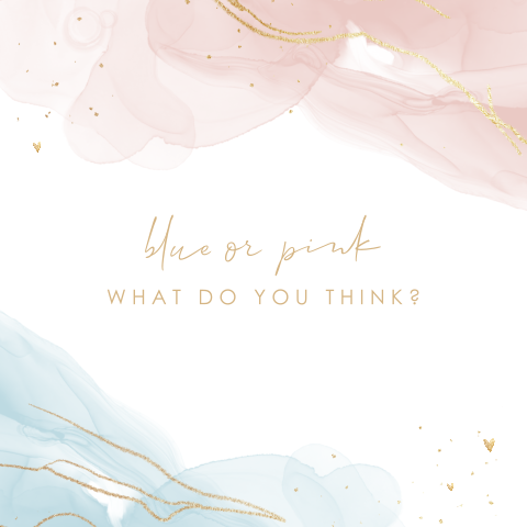 Gender reveal kaartje met roze en blauwe watercolour