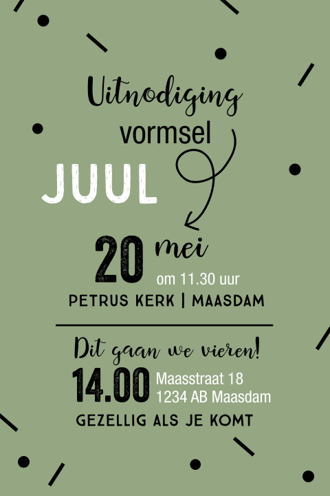 Originele vormsel uitnodiging met stoere typografie