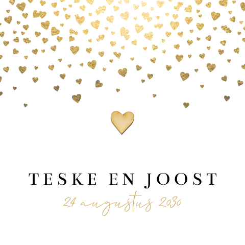 Romantische trouwkaart met hartjes goud