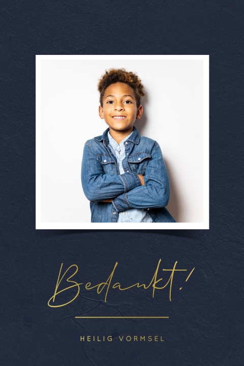 Stoere bedankkaart met foto en goudfolie