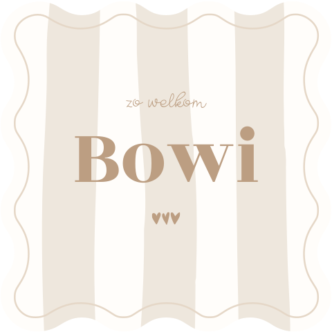 Hip geboortekaartje met beige strepen en originele vorm