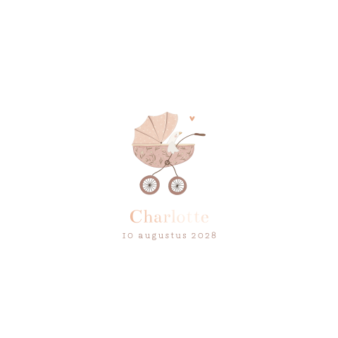 Geboortekaartje meisje met klassieke kinderwagen en roségouedfolie