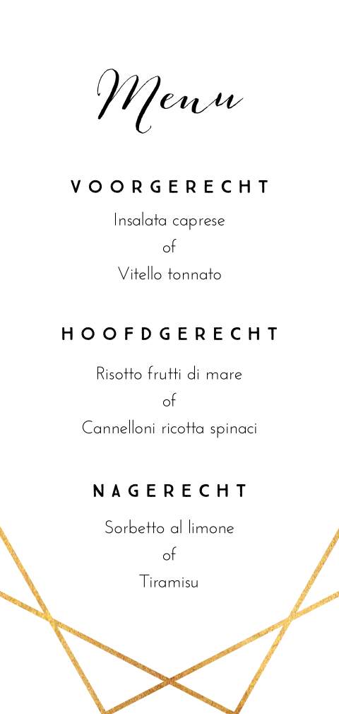 Stijlvolle menukaart trouwstijl Geo Chic