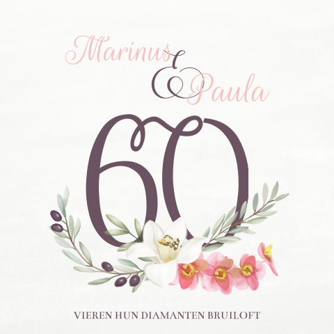 Uitnodiging zestig jaar huwelijk met bloemen