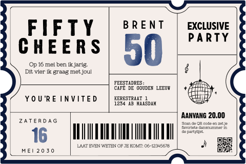 Uitnodiging verjaardag 50 jaar in ticketvorm