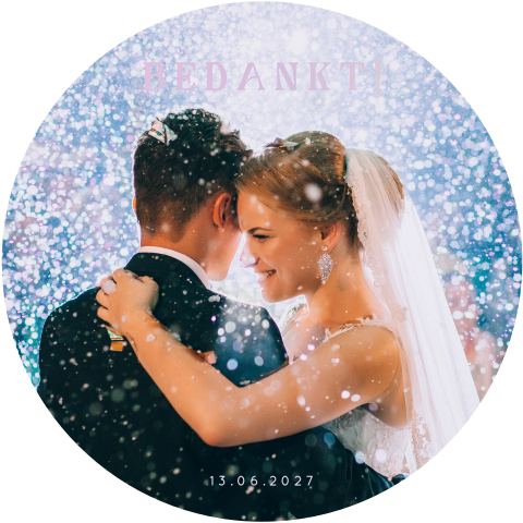 Bedankkaart bruiloft rond met foto en holografische folie