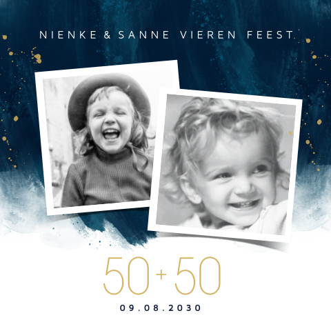 Kaart samen 100 jaar met donkerblauwe watercolour