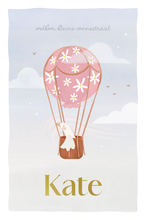 Geboortekaartje meisje met luchtballon en goudfolie