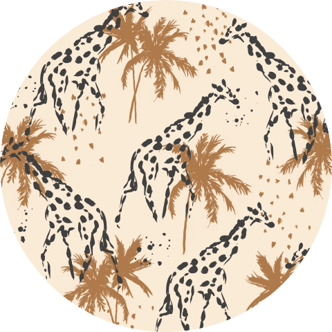 Stoere muurcirkel met patroon giraffe en palmboom