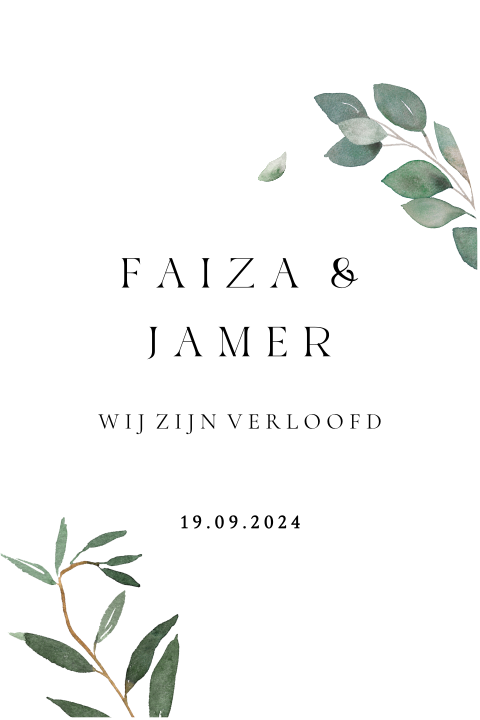 Verlovingskaart in boogvorm met eucalyptus takjes