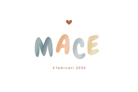 Geboortekaartje met golvende rand en kleurrijke letters in hoogglans