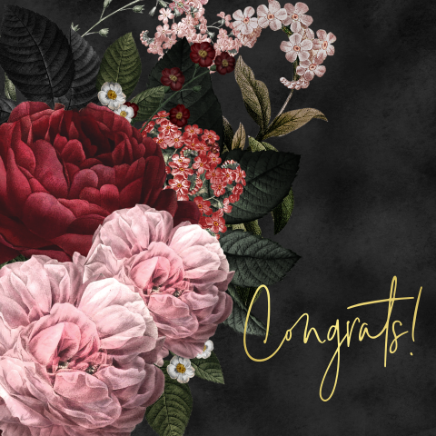 felicitatie kaart met bloemen en goudfolie