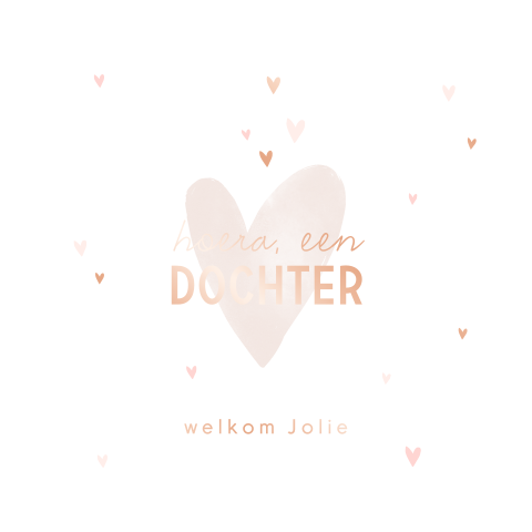 Wenskaart dochter met roségoudfolie en schattige hartjes