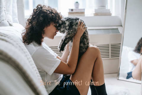 Wenskaart catmom met foto en roséfolie