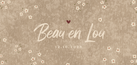 Tweeling geboortekaartje beige met bloemetjes