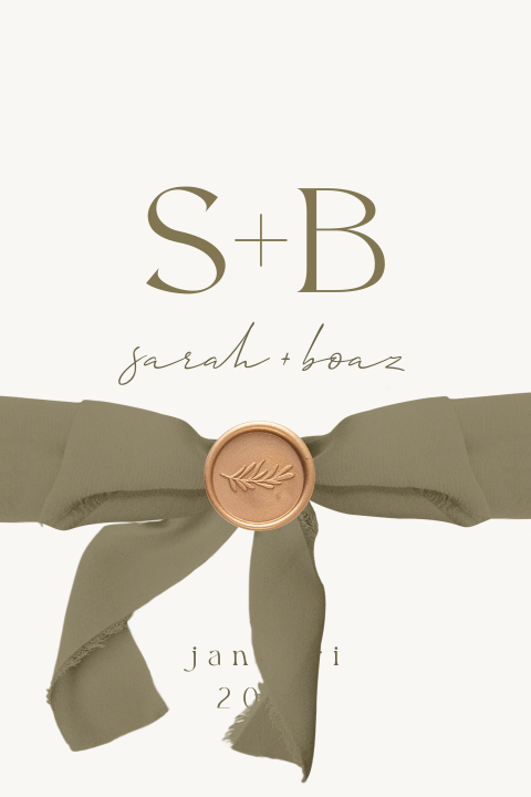 Klassieke trouwkaart met initialen, optioneel zijden lint en lakzegel