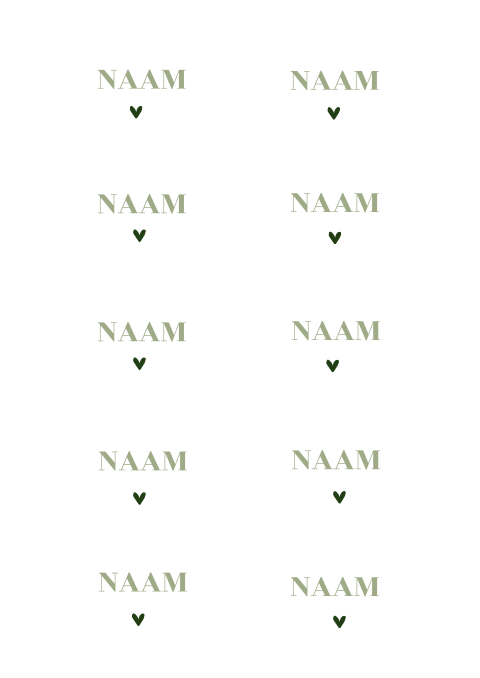 Naamkaartjes met tekst en hartje in groen
