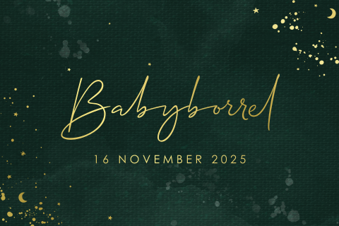 Babyborrel uitnodiging met goudfolie spetters