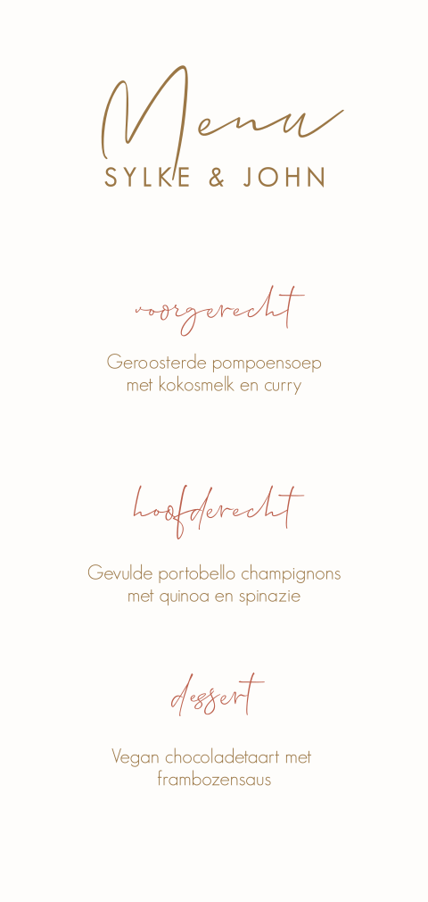 Menukaart bruiloft in neutrale kleuren