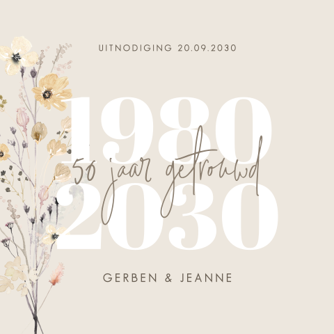 Uitnodiging 50 jaar getrouwd met bloemen