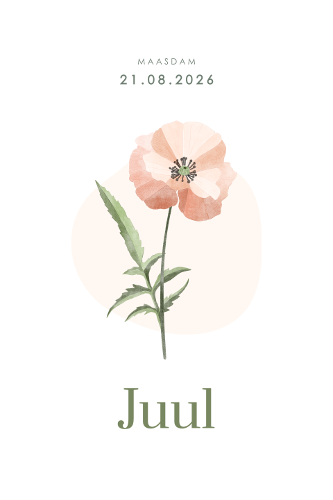 Geboortekaartje meisje met geboortebloem augustus klaproos