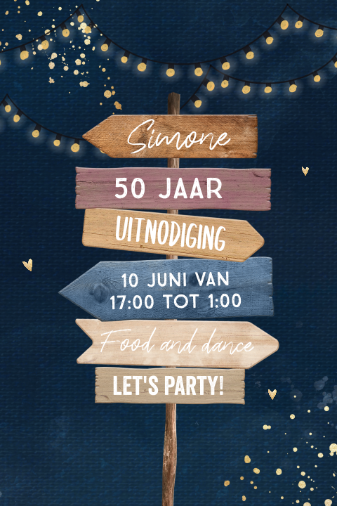 Feestelijke uitnodiging voor 50 jaar met wegwijzers