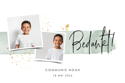 Bedankkaart Communie met water color en foto