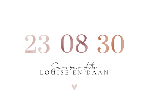 Stijlvolle save the date met kleurrijke datum in hoogglans