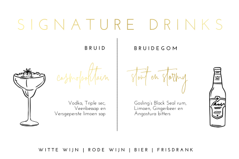 Kaart met signature drinks in goudfolie