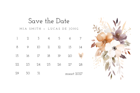 Save the date kaart met handgeschilderde bloemen