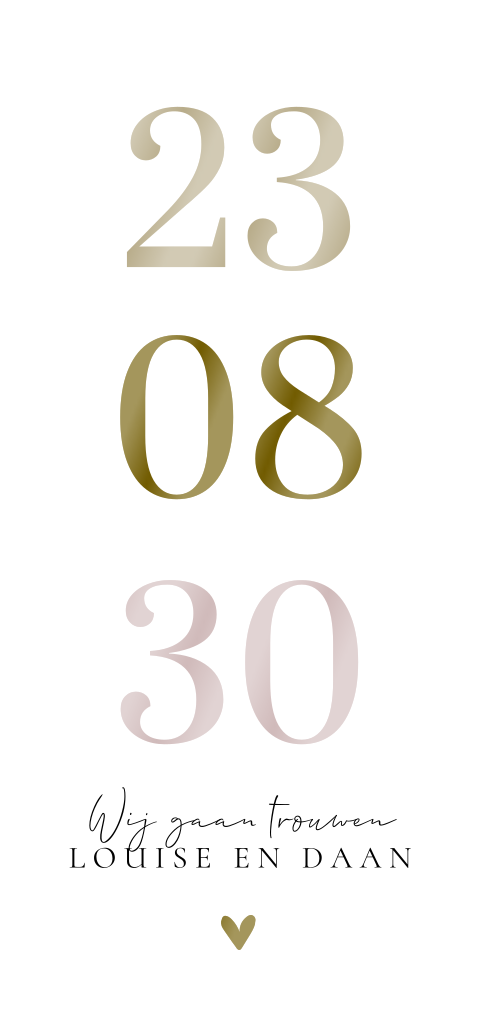 Uitnodiging bruiloft met omkleurbare datum in hoogglans