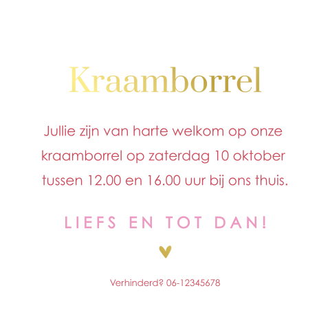 Kraamborrelkaartje trendkleuren goudfolie