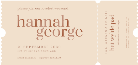 Uitnodiging bruiloft in ticket vorm met hoogglans