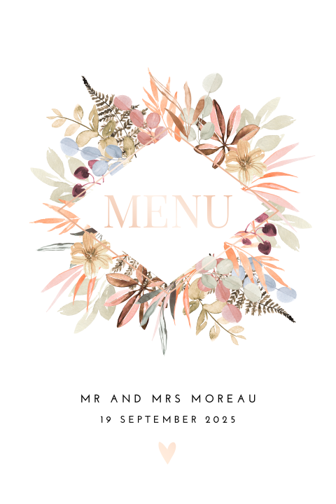 Floral menukaart met rosefolie
